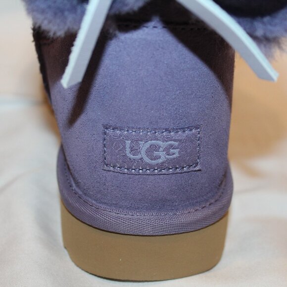UGG WOMEN'S MINI BAILEY BOW SUEDE SHEARLING LINED ANKLE BOOTS PURPLE - Picture 7 of 9